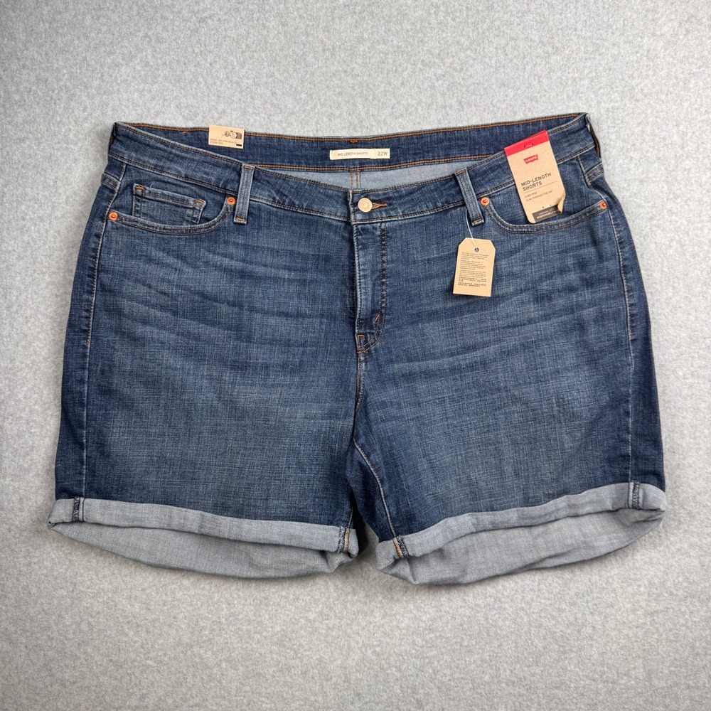 Levis Shorts Womens 22W Mid Length Cuffed Denim Plus Stretch Dark Wash NEW
